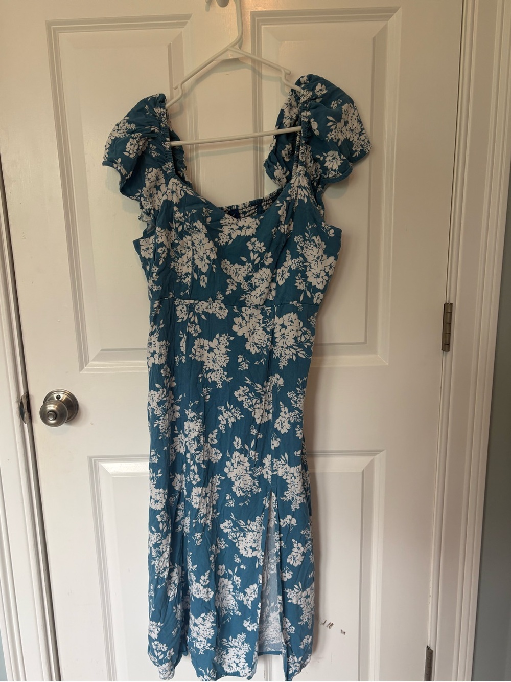 Babydoll Summer Milkmaid Floral Square-Neck Midi Dress with Side Slit